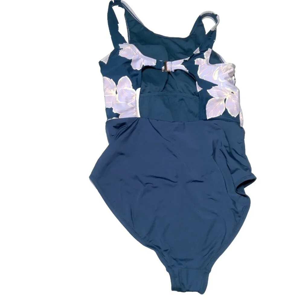 Catalina Swimwear Bathing Suit One Piece Medium Blue Purple Floral Tank Swim - Picture 4 of 16